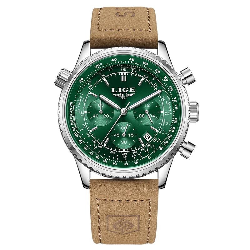 Luxusní pánské hodinky LIGE – chronograf s datem, z nerezové oceli, vodotěsné, s luminiscenčními prvky, ve sportovním a vojenském stylu, pánské quartzové hodinky