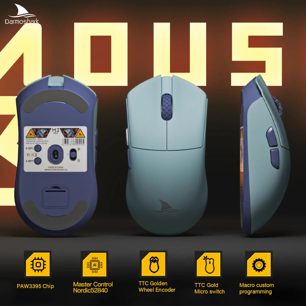 Darmoshark M3Pro -pelihiiri 2.4G BT Wireless Tri-Mode PAW3395 -sensorilla N52840 26000DPI, isokätinen makroajurihiiri pelaamiseen