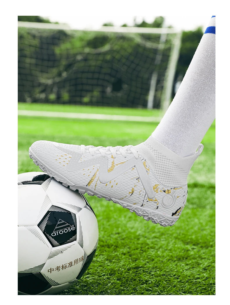 Chaussures de Football professionnelles FG/TF pour adultes, bottes de Football à longues pointes antidérapantes, crampons à cheville haute pour jeunes enfants, baskets de Football en herbe ﻿