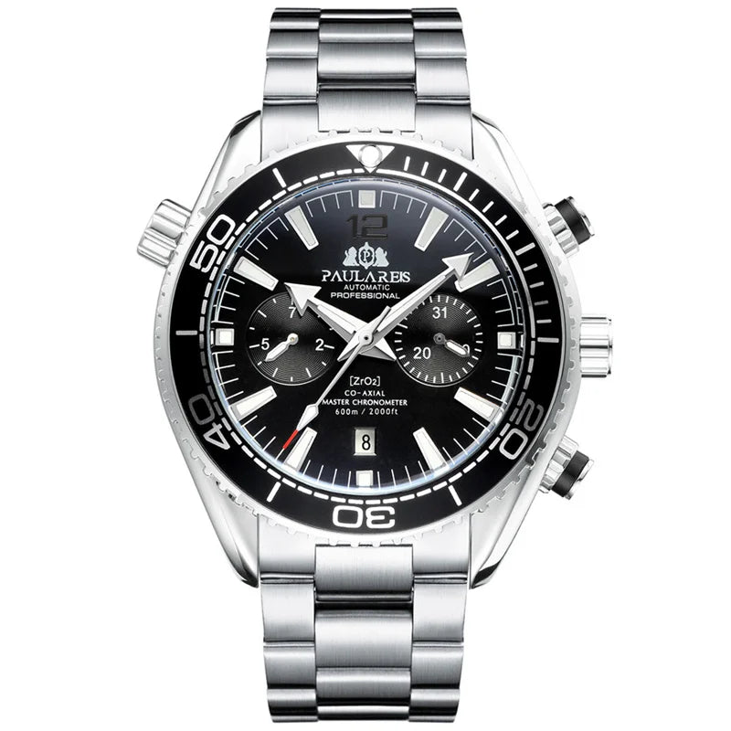 PAULAREIS P Brand Luxury Automatic Watch Men Fashion Calendar Waterproof Luminous Watch Stainless Steel Mechanical Watches Mens