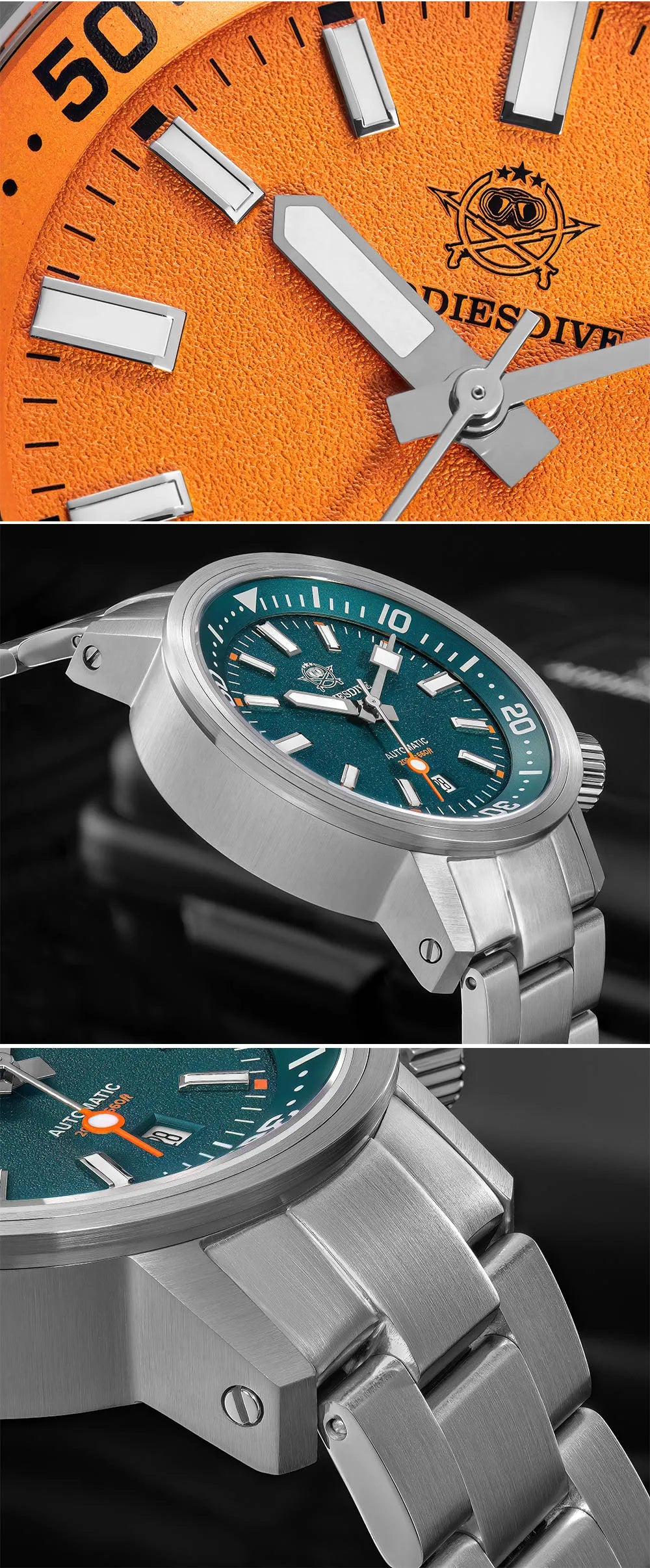 ADDIESDIVE New AD2541 Men Watch 200m Waterproof Sapphire Crystal BGW9 Luminous 316L Stainless Steel Automatic Mechanical Watch