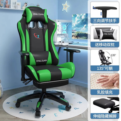 Scaun de gaming, scaun pentru computer, șezut confortabil rabatabil, pentru jocuri și live streaming, dormitor, studenți, acasă, ergonomie pentru stat prelungit pe scaun