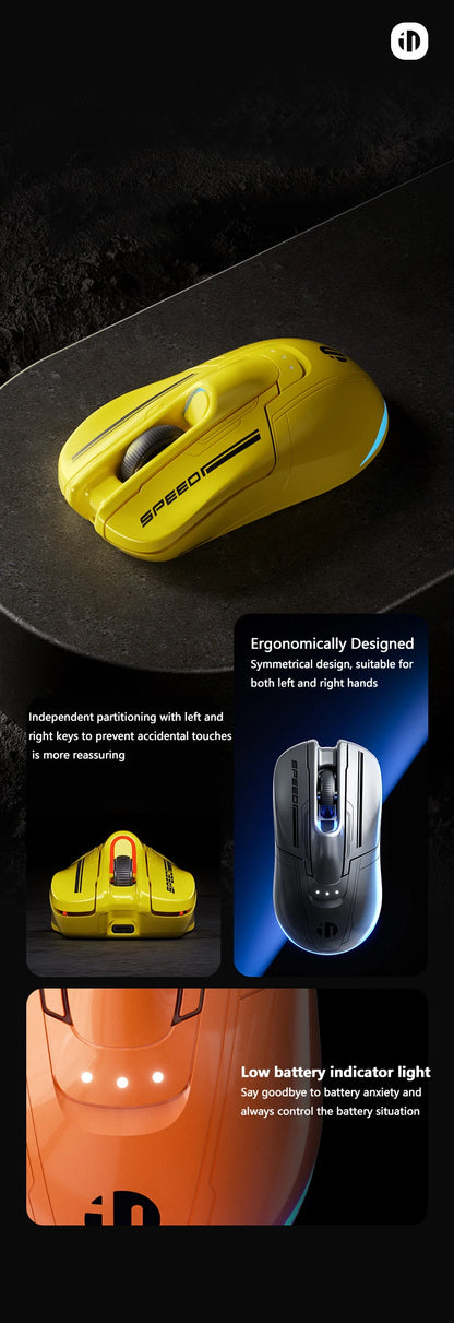 Bezdrátová Bluetooth herní myš INPHIC Super Racing Car Series s baterií 500mA, zobrazením stavu baterie a přizpůsobitelnými světelnými efekty