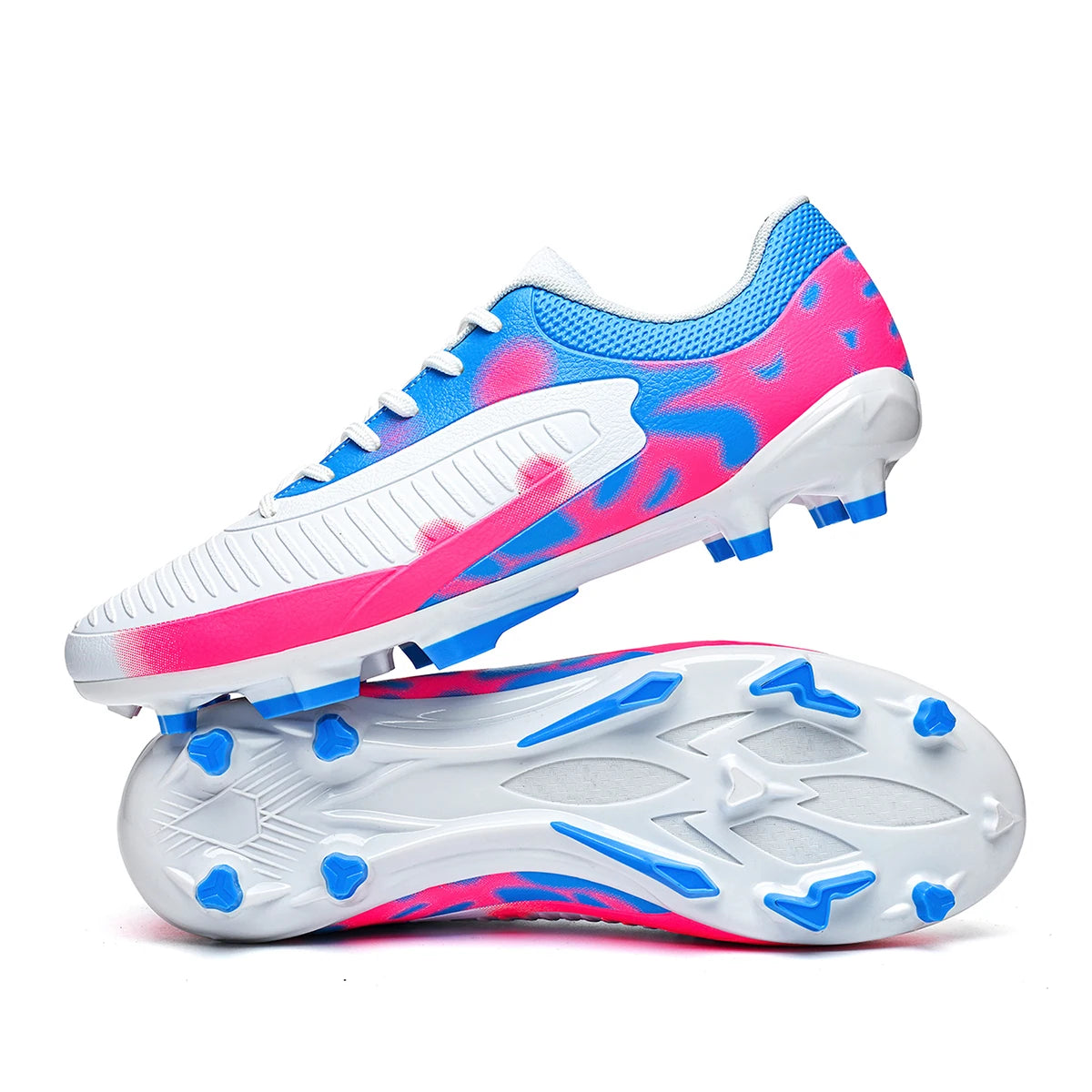 Chaussures de football Shock Cushion AG FG avec semelle extérieure épaisse en PU textile et TPU, réduisent la fatigue des pieds lors d'entraînements prolongés sur gazon naturel.