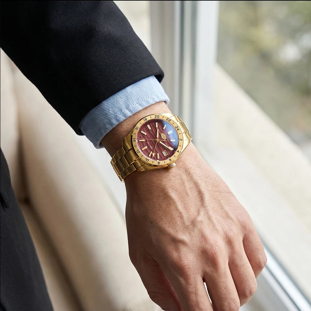 HEROFORCE Business Quartz Watch Men Clock GMT Date Luxury Man Wristwatch Waterproof Luminous Stainless Steel Men's Watches Reloj