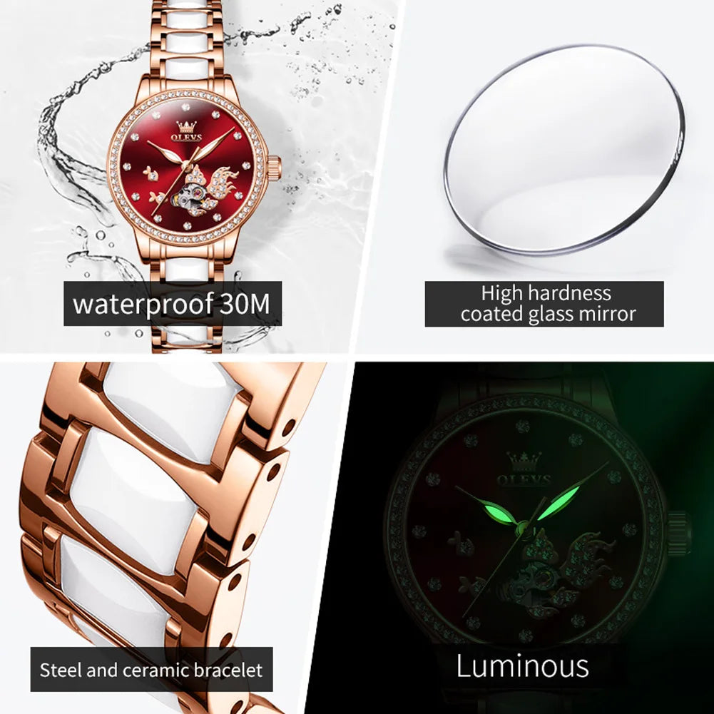 OLEVS Brand steel strip fully automatic mechanical watch for women 7001