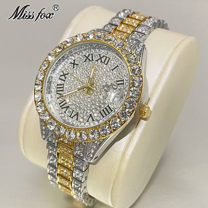 Luxury Jewelry Watch For Women Hip Hop Brand MISSFOX Fashion Waterproof Iced Diamond Quartz WristWatch Ladies Gift Hot Sale
