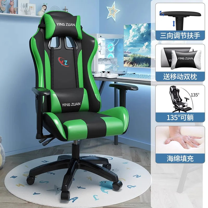 Scaun de gaming, scaun pentru computer, șezut confortabil rabatabil, pentru jocuri și live streaming, dormitor, studenți, acasă, ergonomie pentru stat prelungit pe scaun
