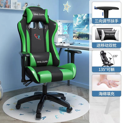 Scaun de gaming, scaun pentru computer, șezut confortabil rabatabil, pentru jocuri și live streaming, dormitor, studenți, acasă, ergonomie pentru stat prelungit pe scaun