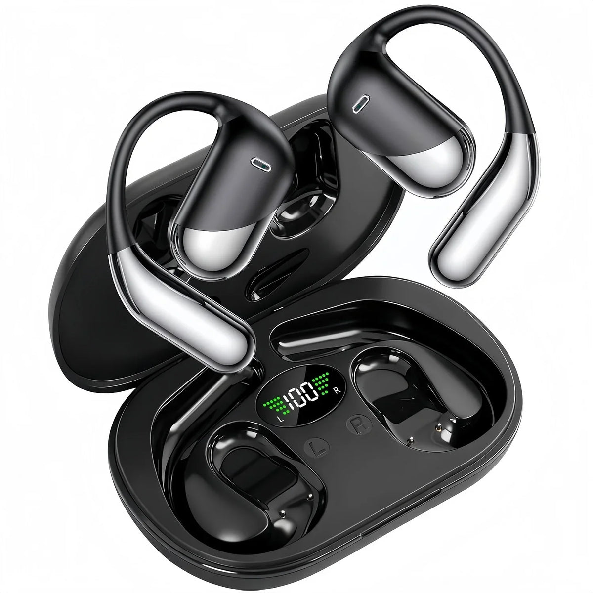 Écouteurs sans fil sport Bluetooth V6.1 avec micro anti-bruit, 60h d'autonomie, stéréo HiFi, affichage LED, USB-C, IPX7