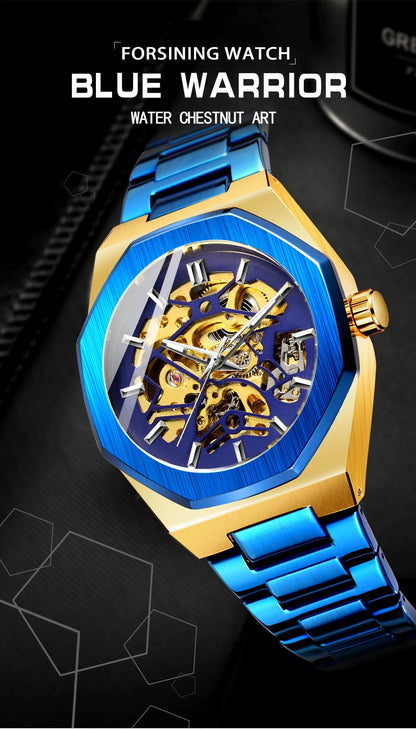 FORSINING 344D Top Brand Luxury Skeleton Automatic Mechanical Men's Watch Hollow Design Luminous Stainless Steel Strap Clock Men