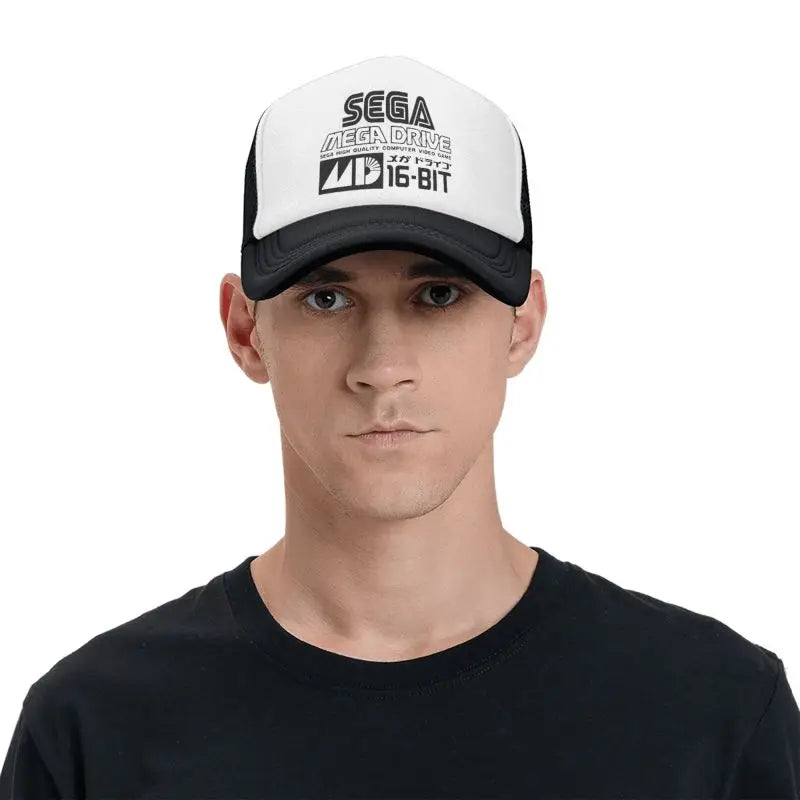 „Sega Mega Drive“ tinklelio beisbolo kepuraitė, unisex hiphopo snapback kepurė, vasarinė kvėpuojanti kepurė su snapeliu nuo saulės, reguliuojama trucker stiliaus kepurė
