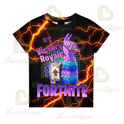Battle Royale T-paita Fortnite T-paita Victory Cartoon -yläosat nuorille, lasten Hero Game Fortress Night 3D -T-paita pojille ja tytöille