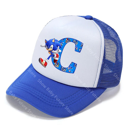 Cartoon Letters A-Z Sonics Boys Girls Baseball Caps Adult Outdoor Sports Breathable Mesh Hat Cute Anime Sunbonnet Birthday Gifts