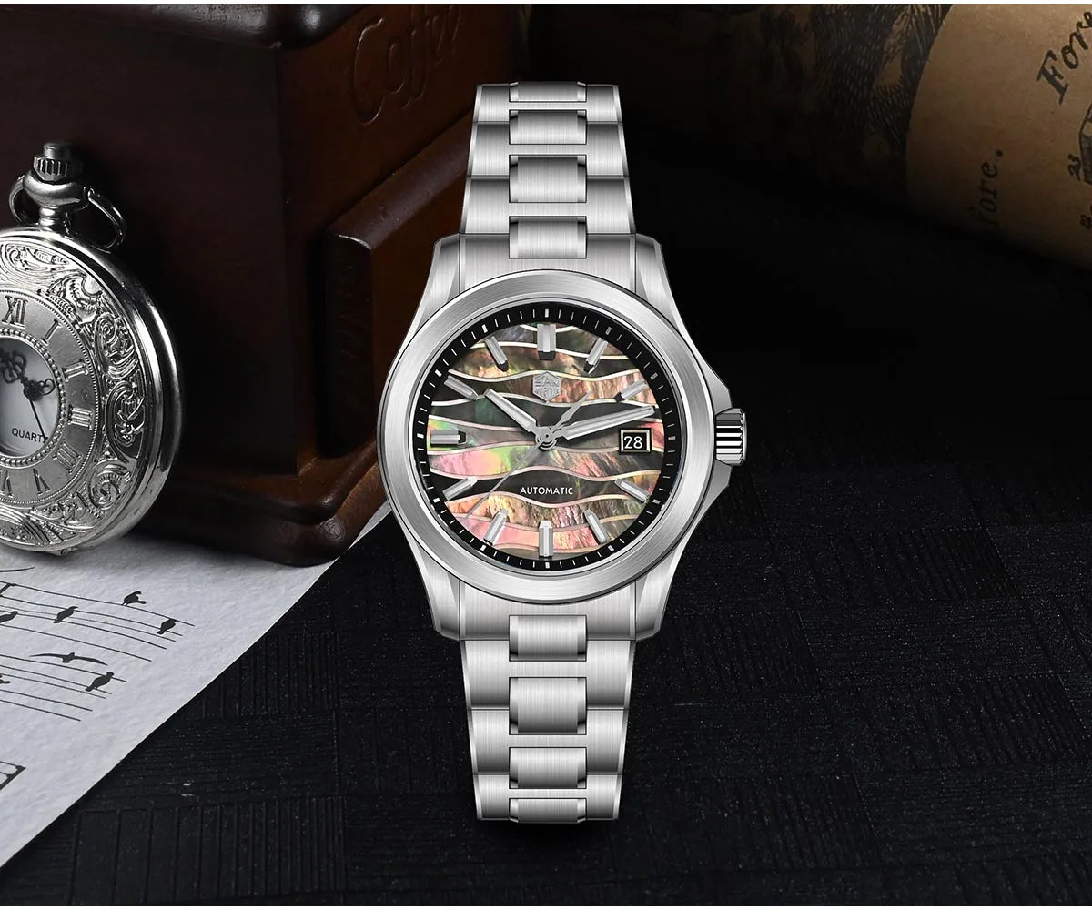 San Martin Official 39mm Guilloche MOP Dial Gada Watch Miyota 9015 Luxury Men's Automatic Mechanical Watches 10 ATM reloj SN0150