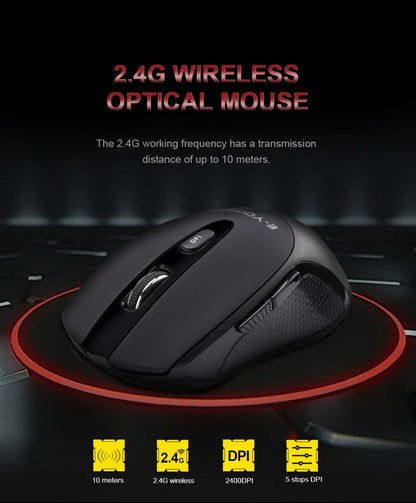 E-YOOSO E-1020 USB 2.4G trådlös gamingmus, tyst ljudlös kontorsmus, 2400 DPI optisk spelmus, ergonomisk för laptop, PC och dator
