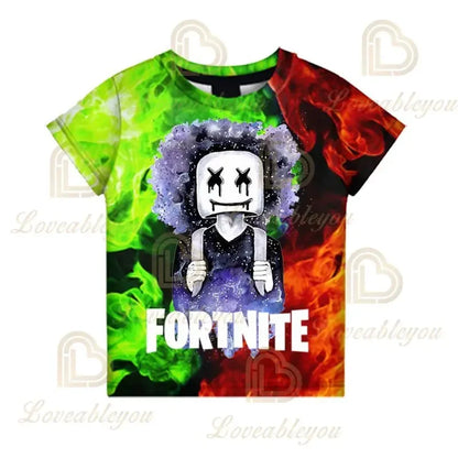 Battle Royale T-paita Fortnite T-paita Victory Cartoon -yläosat nuorille, lasten Hero Game Fortress Night 3D -T-paita pojille ja tytöille
