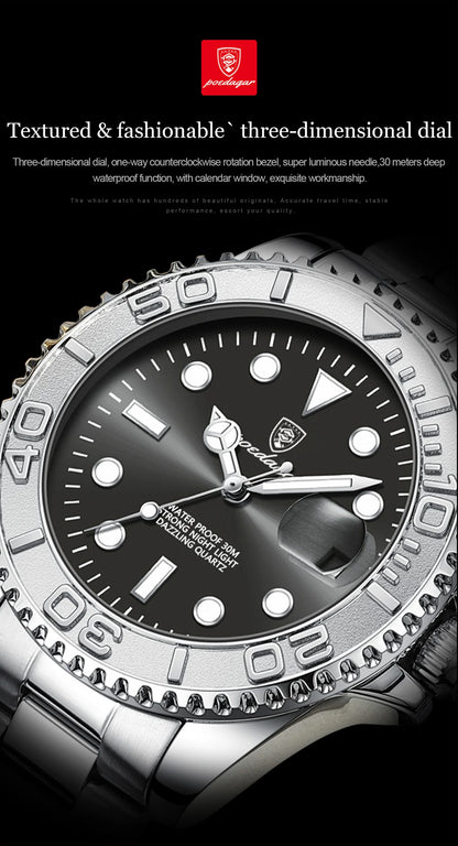 POEDAGAR Luxury Men's Watch Stainless Steel Date Quartz Fashion Watches For Man Waterproof Luminous Business Male Watch+Box Gift