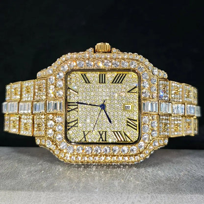 UNIGUET Fashion Diamond Watch for Men Luxury Waterproof Square Quartz Clocks Hip Hop Ice Out Jewelry Wristwatch Male Hot Sell