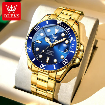 Prabangus automatinis mechaninis vyriškas laikrodis OLEVS 6650 – atsparus vandeniui, šviečiantis tamsoje, plieninė apyrankė – vyriškas rankinis laikrodis, verslo stiliaus, garsi prekės ženklo