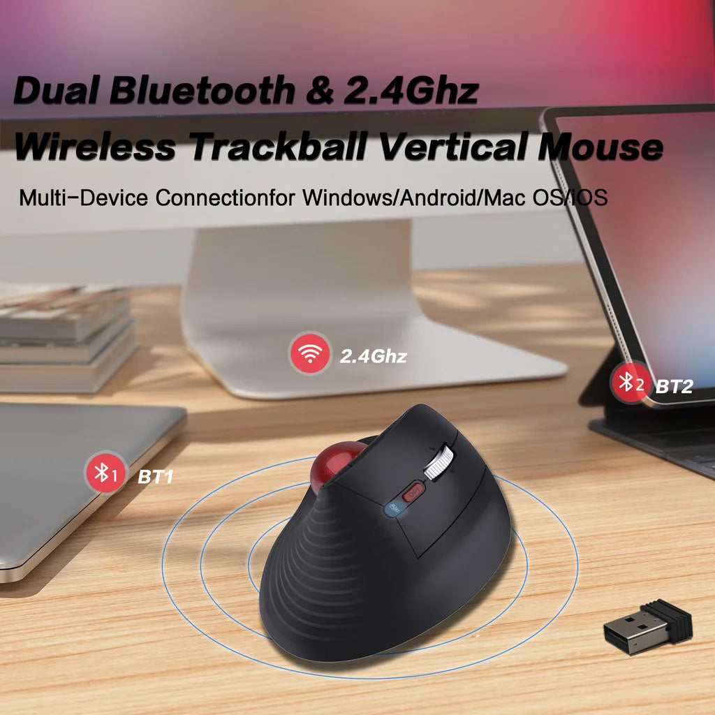 JOMAA Speed Roller-trackballmuis, draadloze duimbediende muis, stille klik, oplaadbare ergonomische trackballmuis