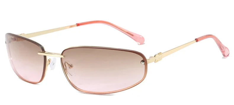 Gradient Oval Frameless Women's Sunglasses High Quality Luxury Brand Y2k Rimless Glasses Women High-end Punk Popular Shades UV