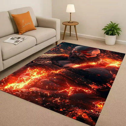 Kratos God of War Game Cartoon Gamer Living Room Non-Slip Area Rug Soft Carpet for Bedroom Playroom Sofa,Easy Clean Home Doormat