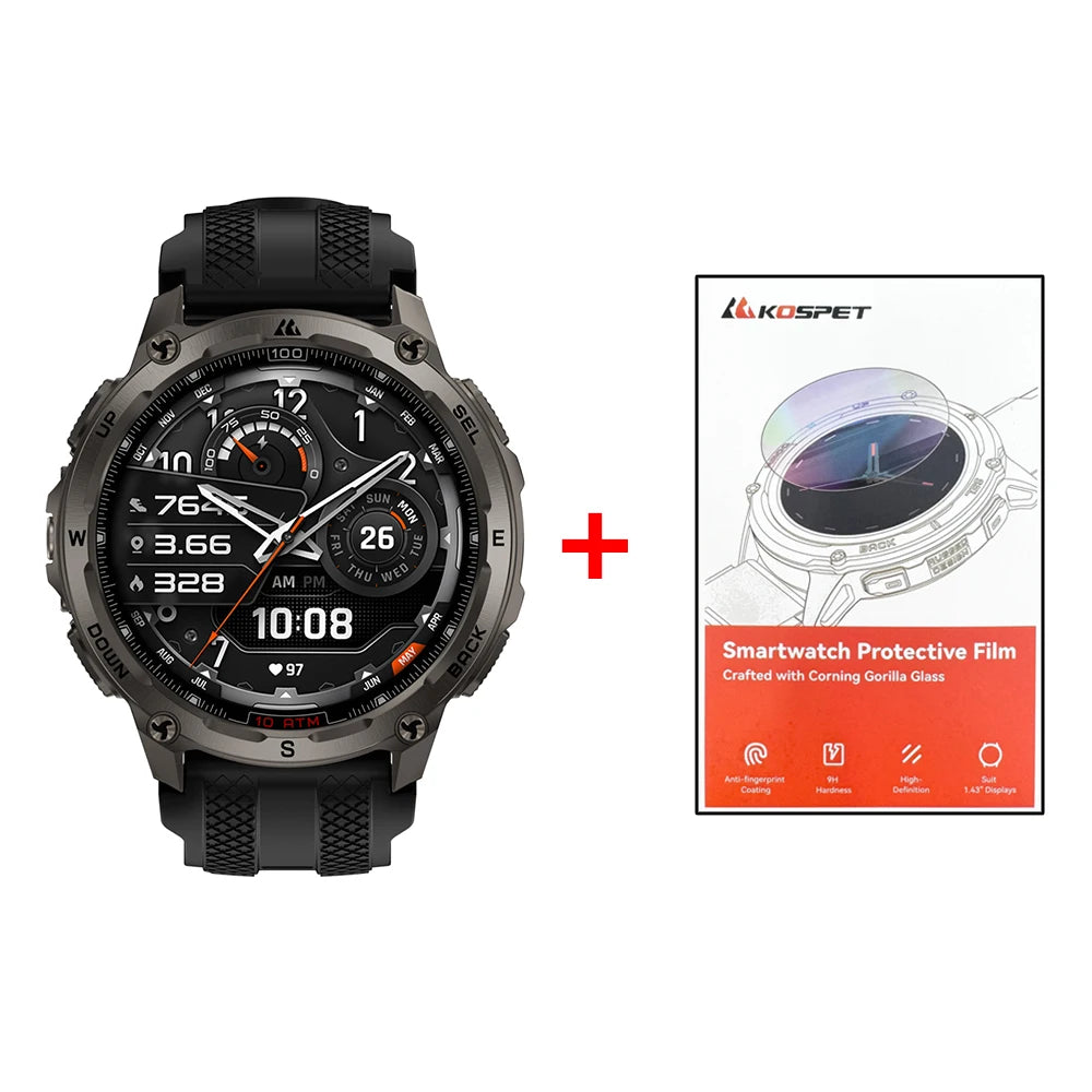 KOSPET Tank T4 Men's Rugged Smart Watch Military Grade Full Stainless Steel GPS 100M Waterproof 45M Freediving Health Monitor