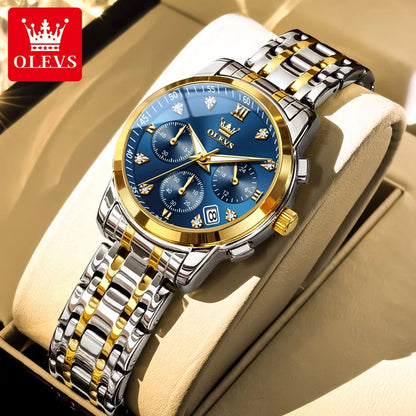 OLEVS 2858 Chronograph Quartz Wristwatches for Woman Fashion Elegant Classic Auto Date Waterproof Stainless Steel Women's Watch