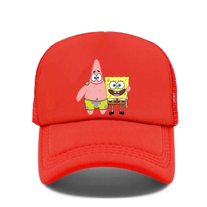 Fashion Cute SpongeBobs Print Baseball Cap Cartoon Men Women Summer Sun Mesh Hat Anime Adjustbale Sunshade Golf Cap Trucker Hat