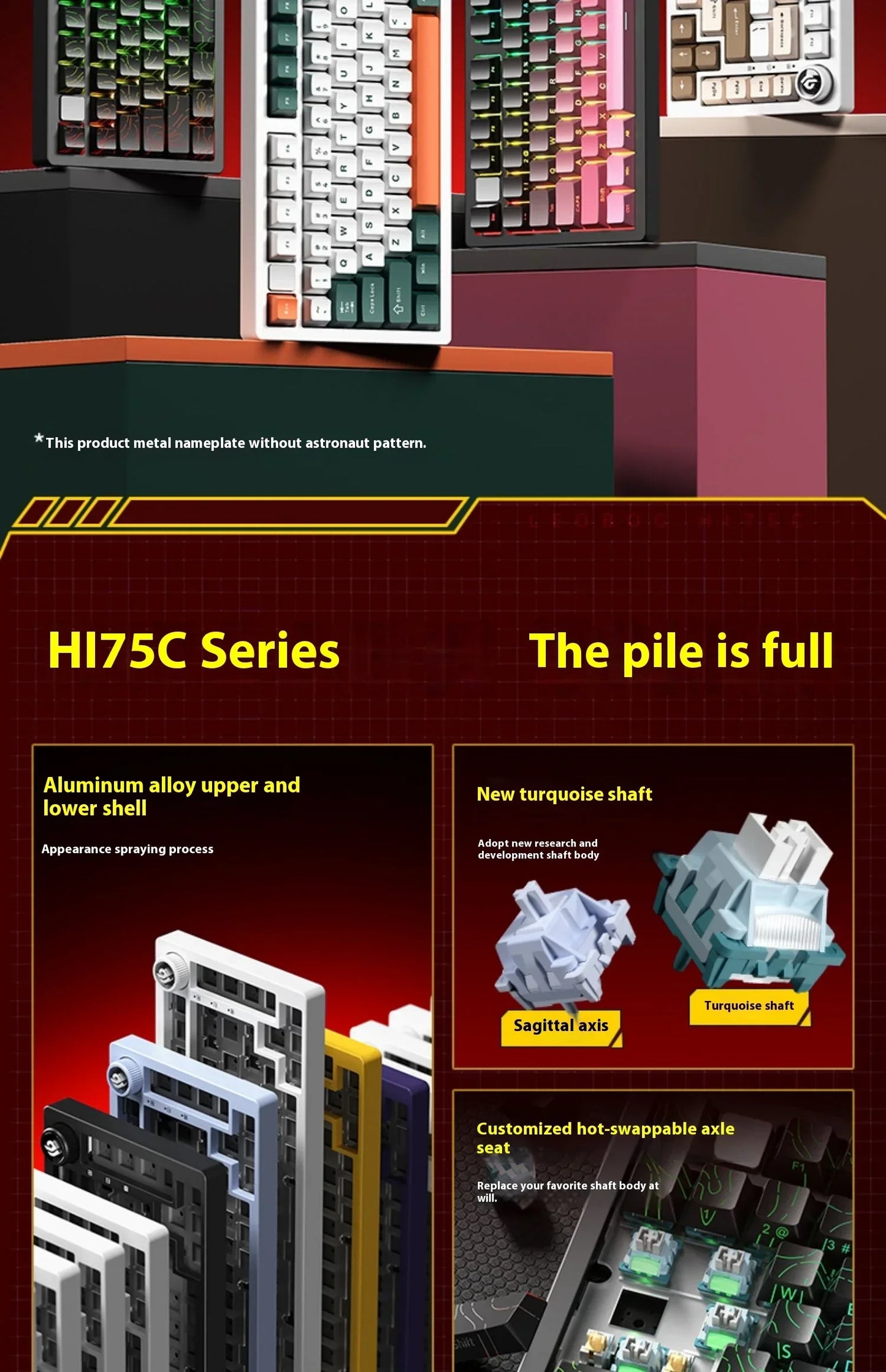 Kit de Teclado Mecânico LEOBOG Hi75C 3 Modos/Com Fio Hot-Swap com Botão Rotativo RGB, Liga de Alumínio, Montagem Gasket, Kit de Teclado Hi75C Personalizado para PC, Presente