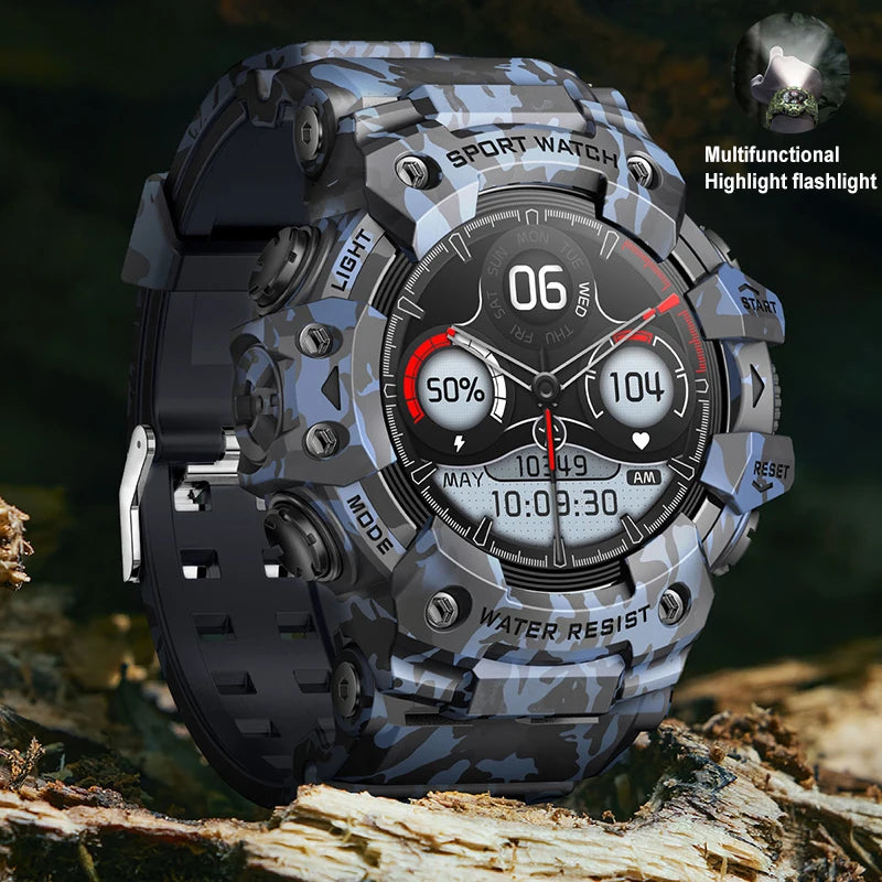 New Military Sports Smart Watch Men 100+ Sports Outdoor Fitness Compass Heart rate BT Call Waterproof Smartwatch For iOS Android