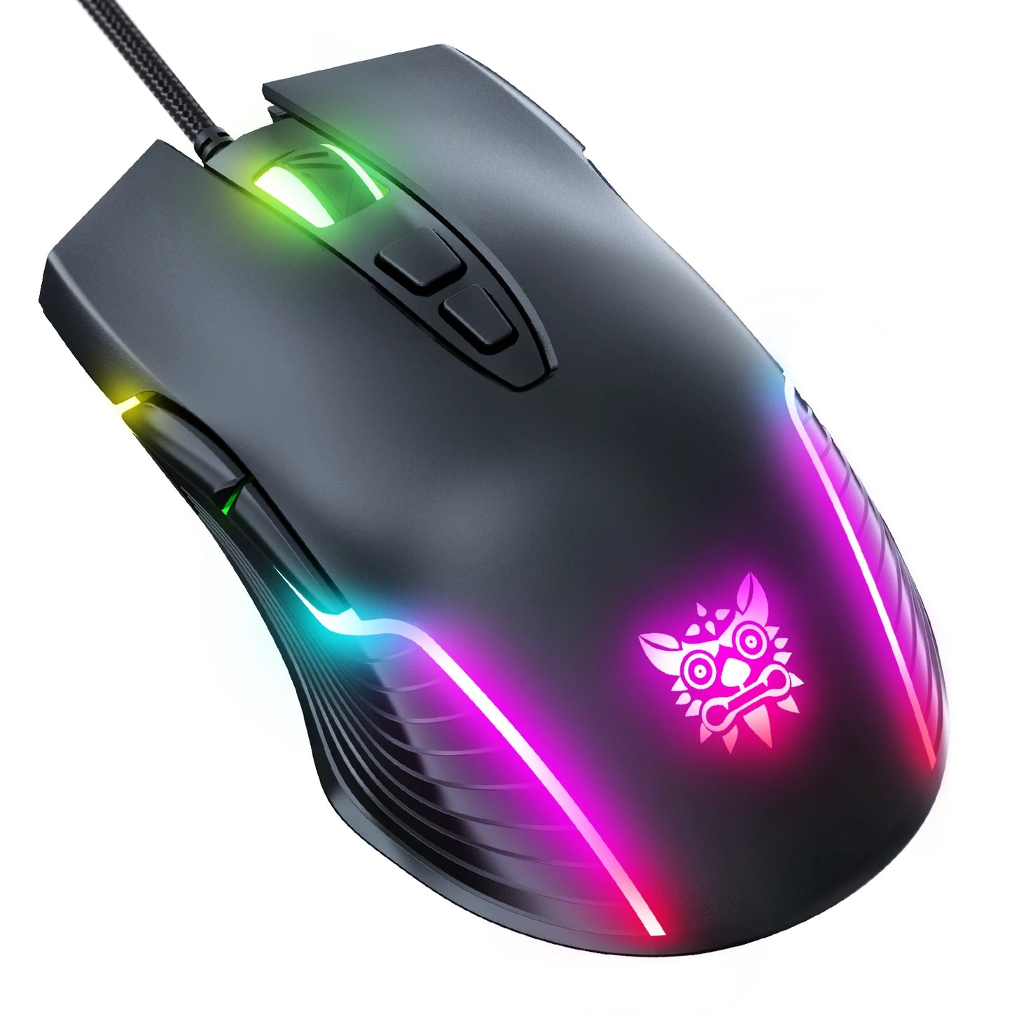 ONIKUMA langallinen pelihiiri, 6 säädettävää tasoa, 6400 DPI, 7 ohjelmoitavaa painiketta, 7 RGB-valaistustilaa, ergonominen hiiri PC-pelaajalle