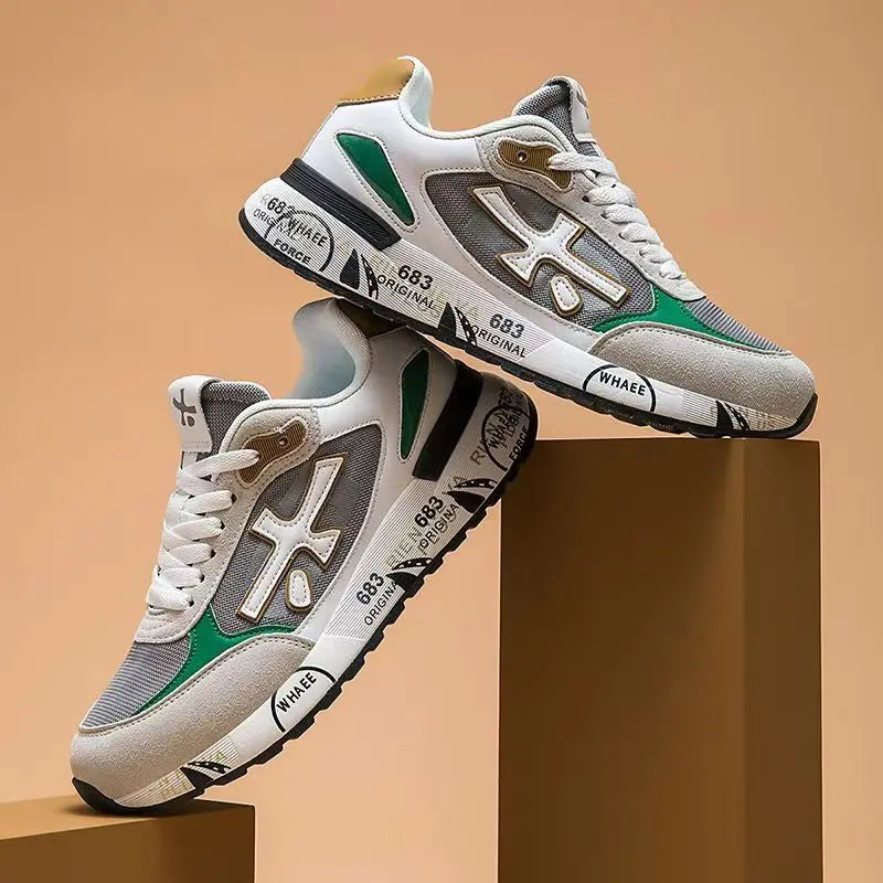 Baskets rétro de marque de luxe pour hommes et femmes, chaussures en maille respirante et en daim, semelle imprimée tendance, à lacets, baskets décontractées pour tous les jours