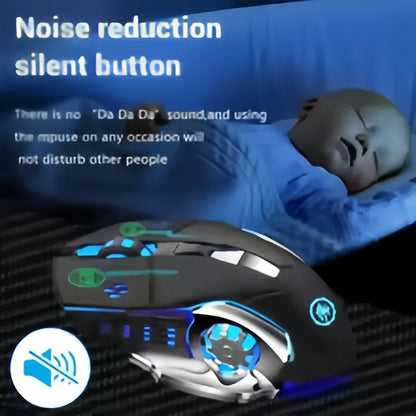 Bezprzewodowa mysz gamingowa z akumulatorem – cicha Bluetooth/USB, podświetlenie RGB, e-sportowa do PC