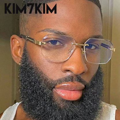 Rimless Rectangle Sunglasses Men 2026 Luxury Design Vintage Geometric Square Sun Glasses Male Retro Punk Eyewear Driving Shades