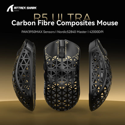 ATTACK SHARK R5 Ultra Carbon Fiber trådløs 8K gamingmus 39g SUPERLIGHT, PixArt PAW3950MAX gamingsensor, 8000Hz trådløs polling