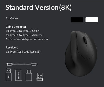 Keychron M5 trådløs ergonomisk optisk mus, 8K polling rate, 2.4GHz og Bluetooth, Type-C, 3950-sensor