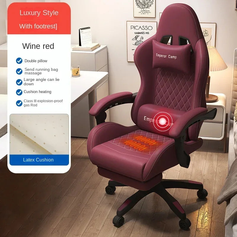 Hestora Duży fotel gamingowy z ekoskóry PU dla wysokich osób, ergonomiczny fotel komputerowy z wysokim oparciem, podnóżkiem i masującym podparciem lędźwiowym dla dorosłych
