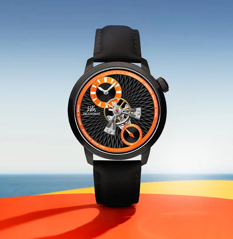 Shanghai Watch Sky Dome Men's Automatic Watches 42mm Center Flywheel Mechanical Wristwatch 5Bar Waterproof Watches Reloje S2101