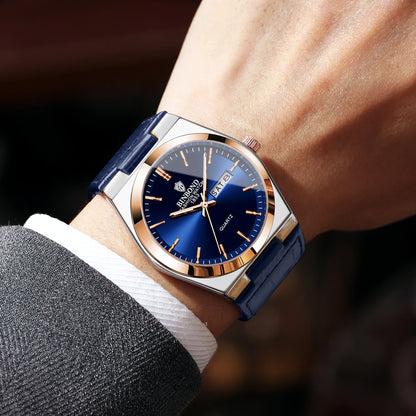 BINBOND Luxury leather strap quartz wristwatches precise luminous waterproof auto date week display durable men's watch reloj