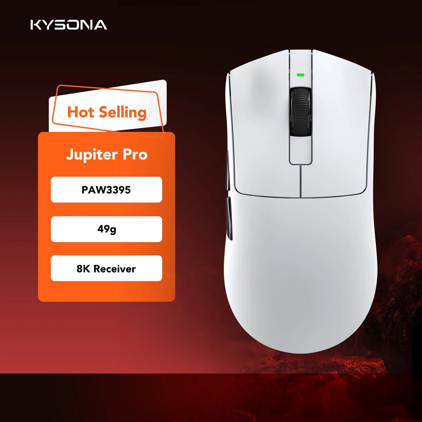 Геймърска мишка KYSONA Jupiter Series – жична/безжична мишка, 8Khz, сензор PAW3950, Bluetooth, 46g, презареждаема, уеб драйвер, за PC и лаптоп