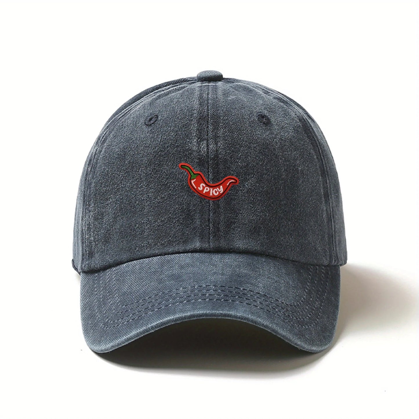 1pc Retro Washed Baseball Caps for Women,with Chili Pepper Embroidery,Adjustable Snapback,Lightweight Breathable for Daily Wear