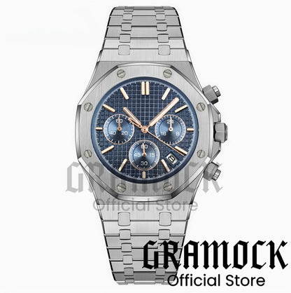 Gramock VK63 Fashionable Men's Quartz Chronograph Luxury Sapphire Stainless Steel Rose Gold Index Dial Waterproof 5Bar Luminous