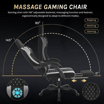 WOLTU sukamoji kompiuterio kėdė su masažo funkcija, ergonominė biuro kėdė su pagalvėle ir pakoju, reguliuojamo aukščio gaming kėdė