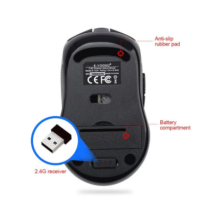 E-YOOSO E-1020 USB 2.4G trådlös gamingmus, tyst ljudlös kontorsmus, 2400 DPI optisk spelmus, ergonomisk för laptop, PC och dator