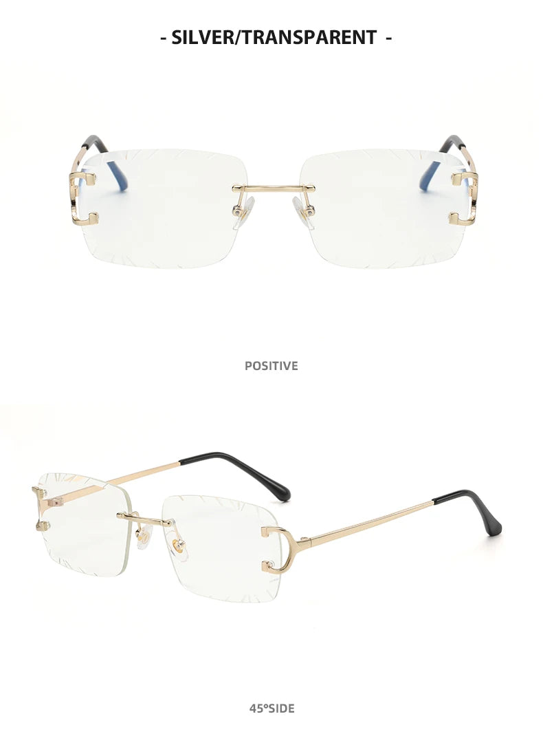 Square rimless glasses Trend metal high-grade men's and women's sunglasses street shot sunglasses