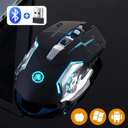 Bezprzewodowa mysz gamingowa z akumulatorem – cicha Bluetooth/USB, podświetlenie RGB, e-sportowa do PC