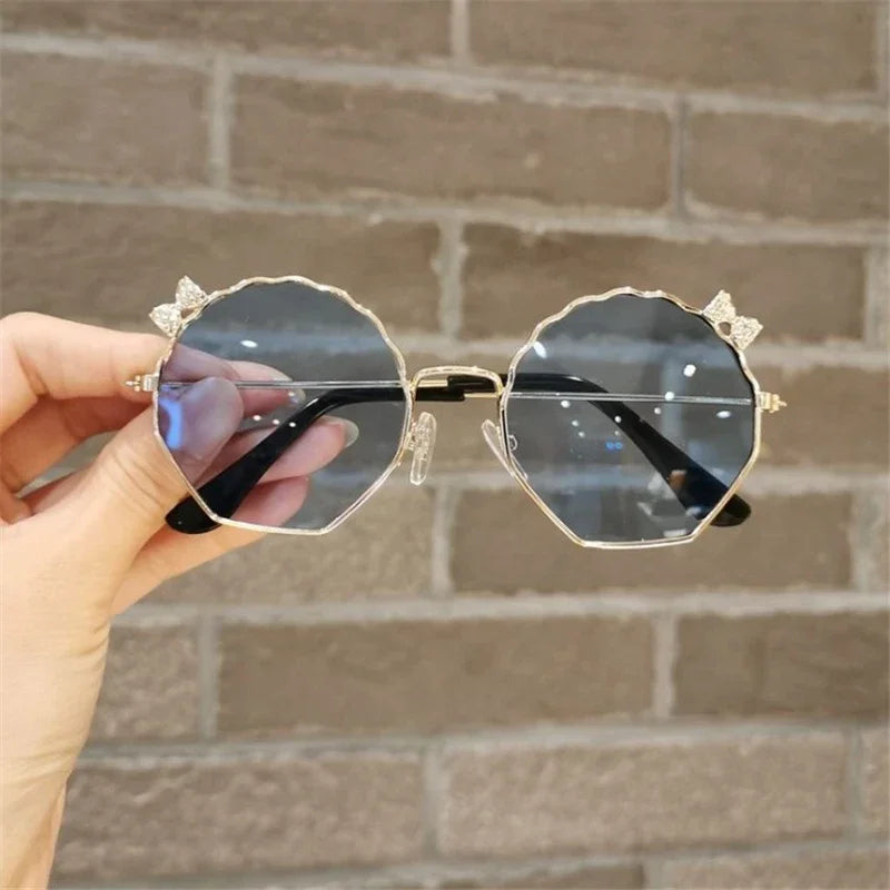 New Fashion Children's Sunglasses Boys and Girls Anti-UV Sun Glasses Baby Cute Bow Little Girl Shell Glasses Metal Frame Eyewear