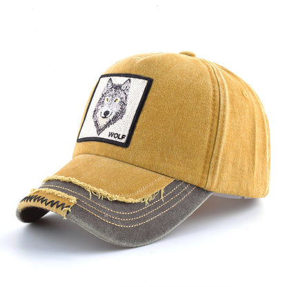 Vintage Denim Baseball Cap With Embroidery Wolf Patch Men Snapback Hip Hop Dad Hats Women Four Seasons Adjustable Sun Visor Cap